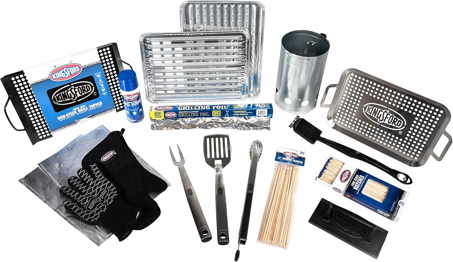 Shows all the items included in the grilling accessory kit to help shoppers understand the full value and contents of their purchase.