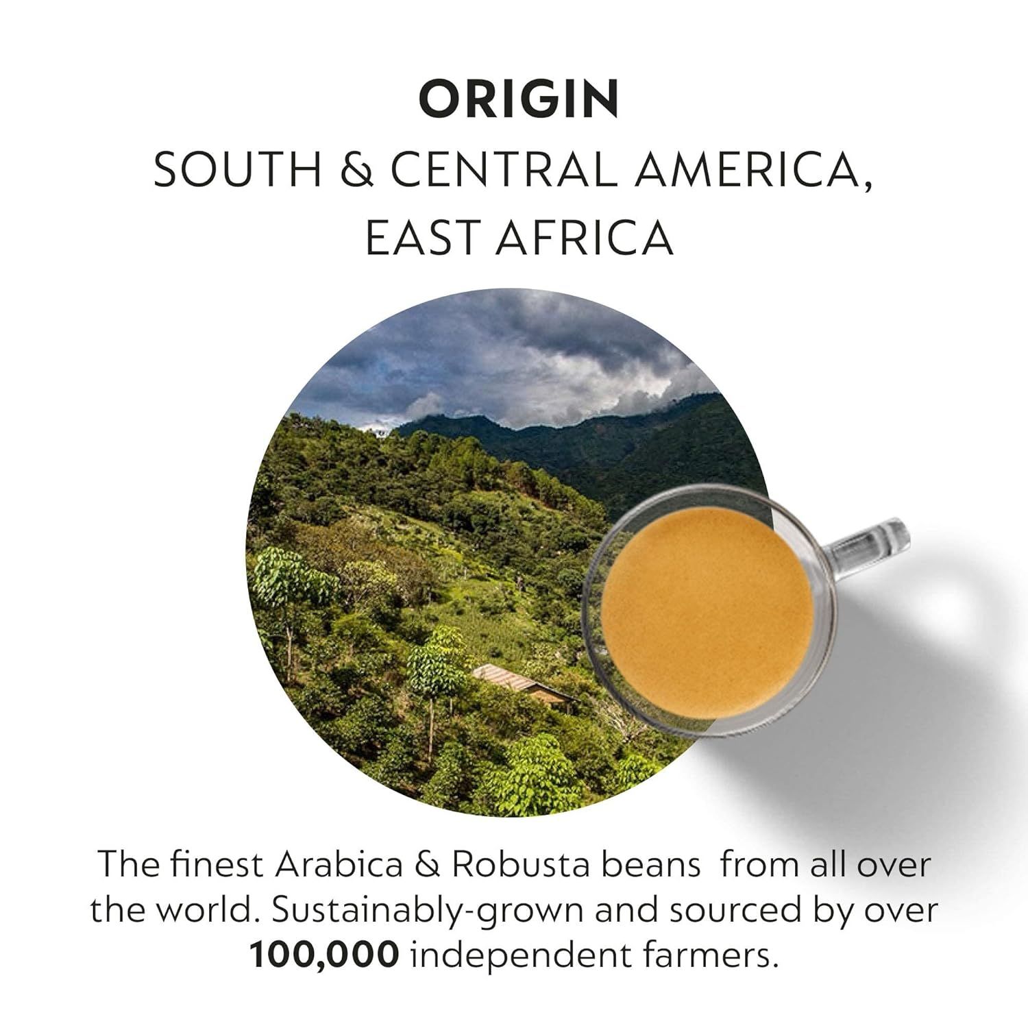 Communicates the ethical sourcing and geographic origin of the coffee beans to build trust and appeal to conscious consumers who value sustainability and quality.