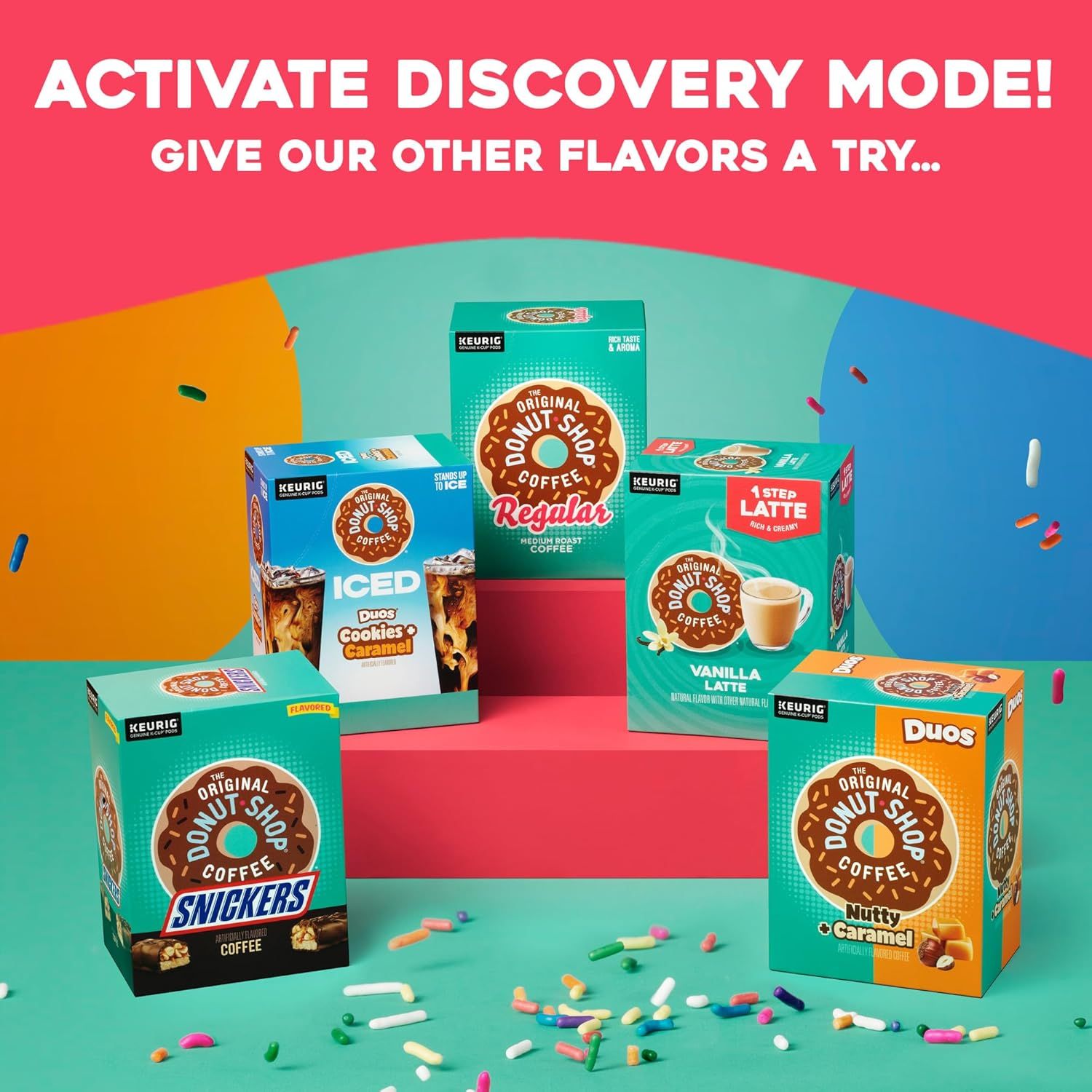 Showcases the variety of coffee flavors available in the product line to encourage shoppers to explore and try different options beyond the standard flavor.