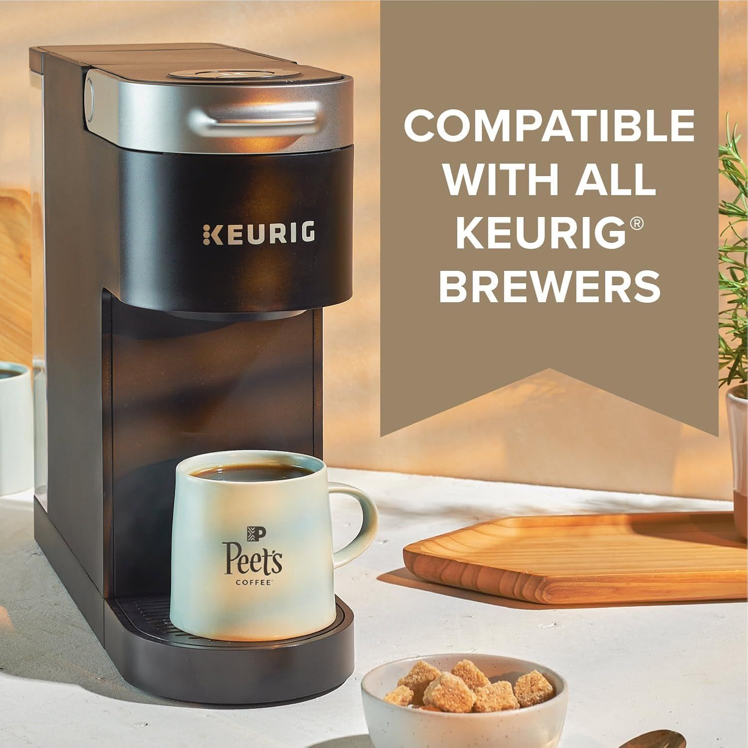 Communicates that the product works with all Keurig brewers, eliminating shopper concerns about compatibility and ensuring they can use it with their existing coffee maker.