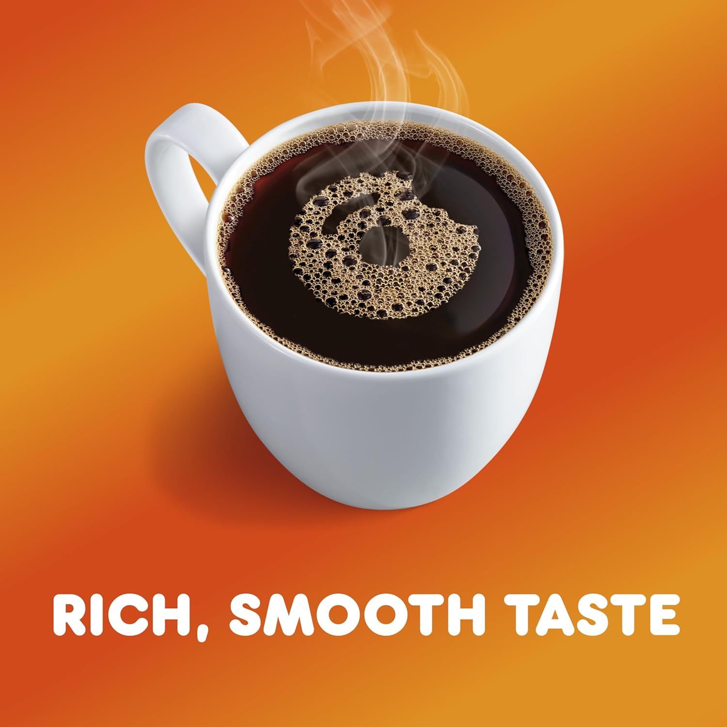 Communicates the sensory quality and taste profile of the coffee to entice shoppers with the promise of a premium, smooth drinking experience.