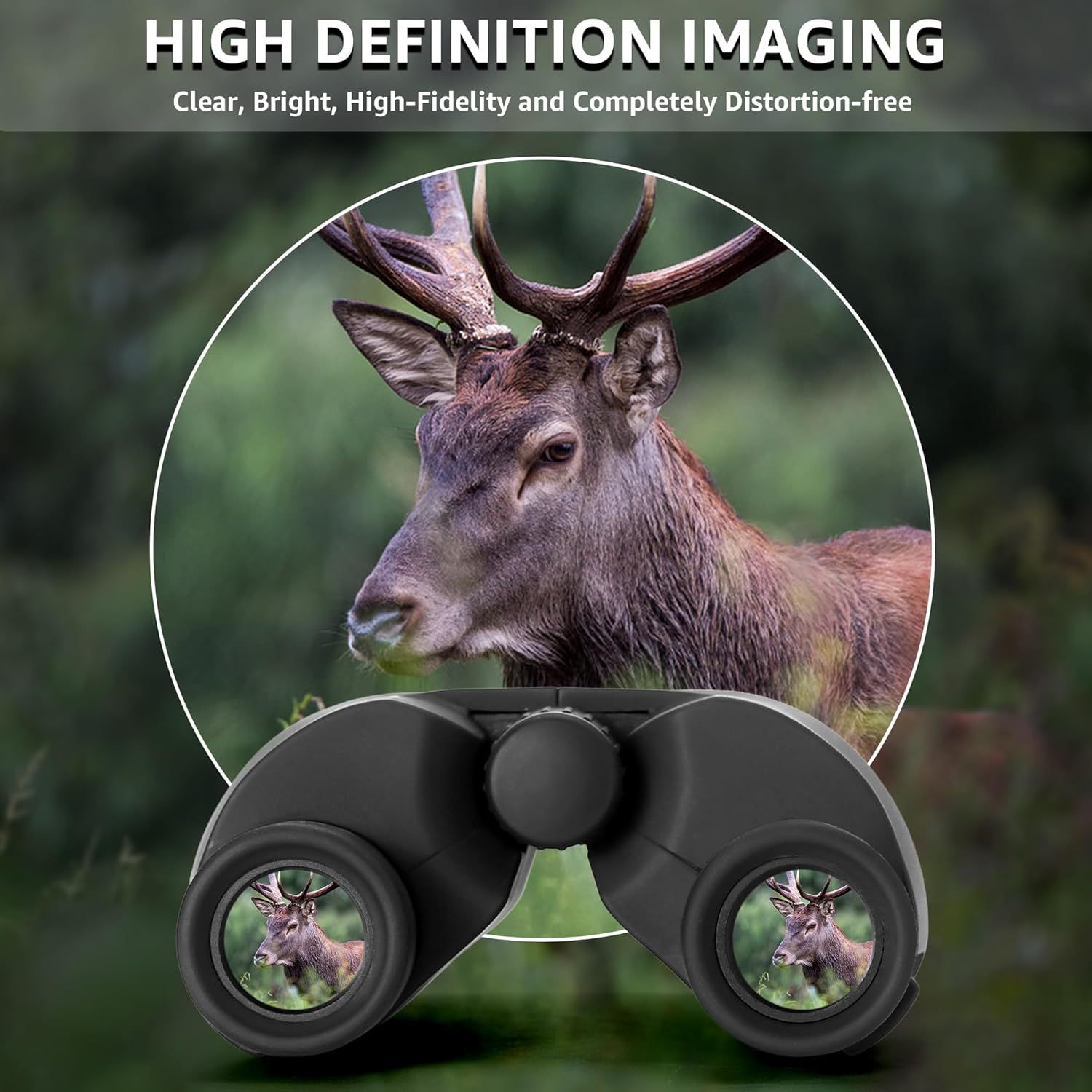 Demonstrates the binoculars superior image quality and clarity by showing a magnified, high-definition view of wildlife to reassure shoppers of the products optical performance.