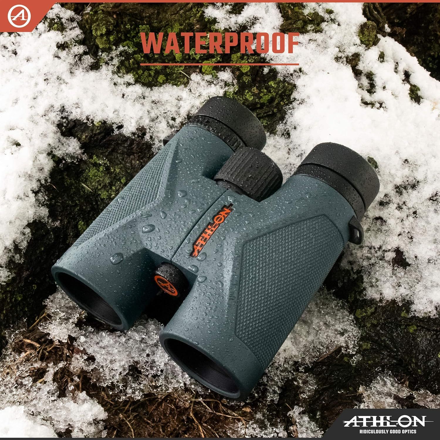 Demonstrates that the binoculars are waterproof and can withstand wet outdoor conditions, reassuring shoppers they can use the product in rain, snow, or harsh weather.