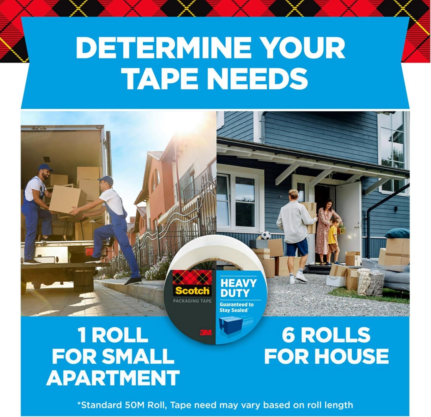 Demonstrates multiple use cases for the tape product by showing different moving scenarios and helping shoppers determine the right quantity needed based on their situation. Helps shoppers…