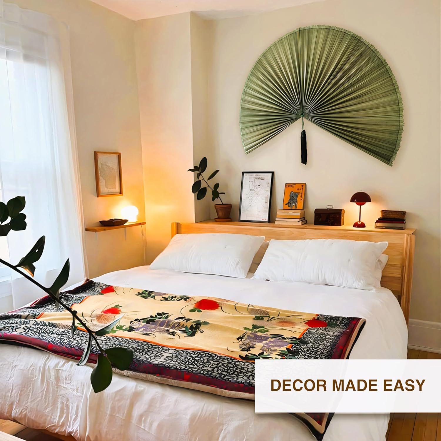 Showcases the product in a real-world bedroom setting to help shoppers visualize how it fits into their home decor and lifestyle.