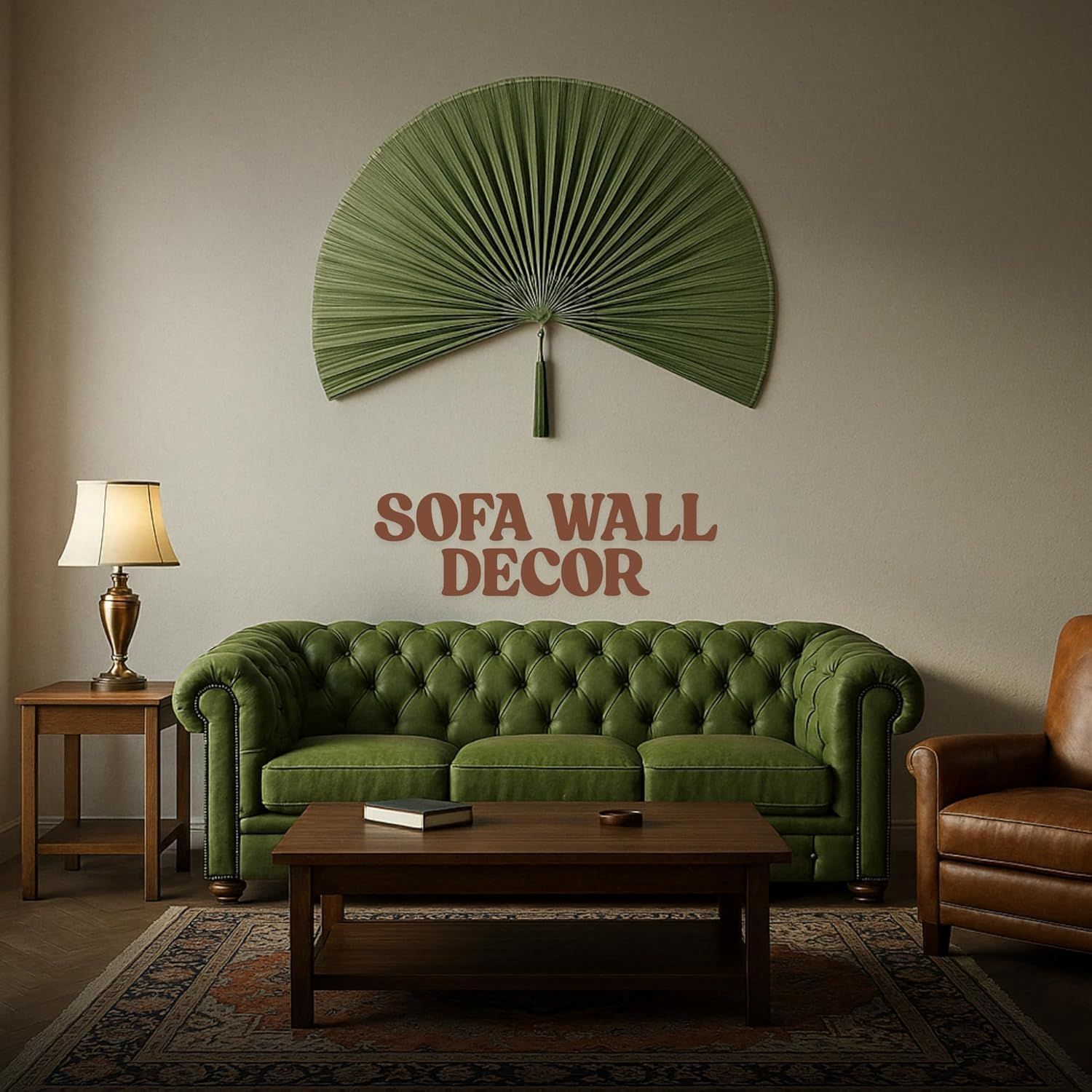 Demonstrates the product as wall decor in a real living room setting to help shoppers visualize how it looks in their own home.