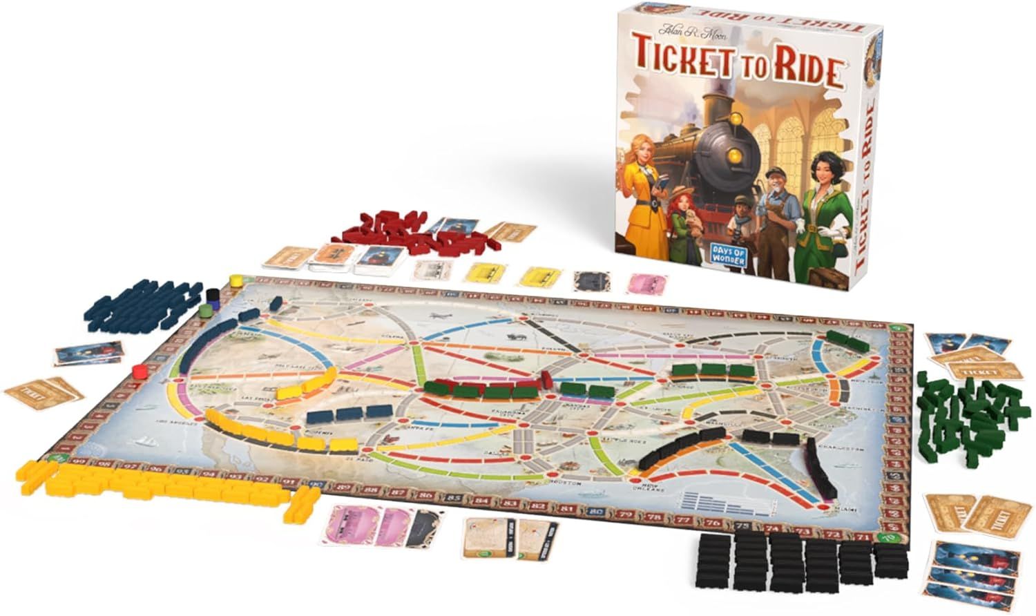 Shows the customer everything included in the box to demonstrate the complete game package and help them understand what they will receive with their purchase.