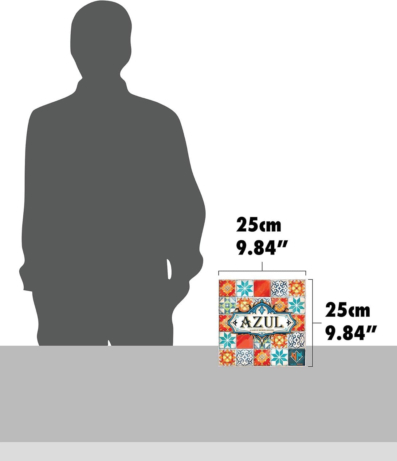 Communicates the exact physical size of the product box (25cm x 25cm) using a human silhouette for scale reference, helping shoppers understand how large the product is before purchase.