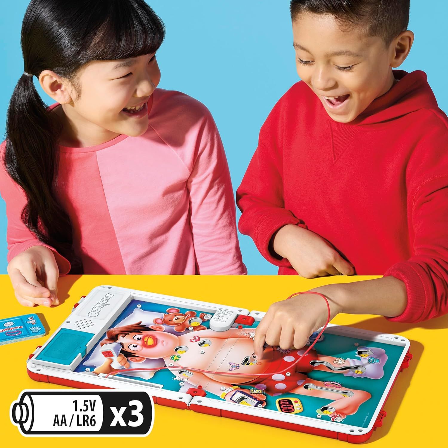 Shows the product in a real-world context with children engaged and enjoying the game, demonstrating its appeal and use case for kids.