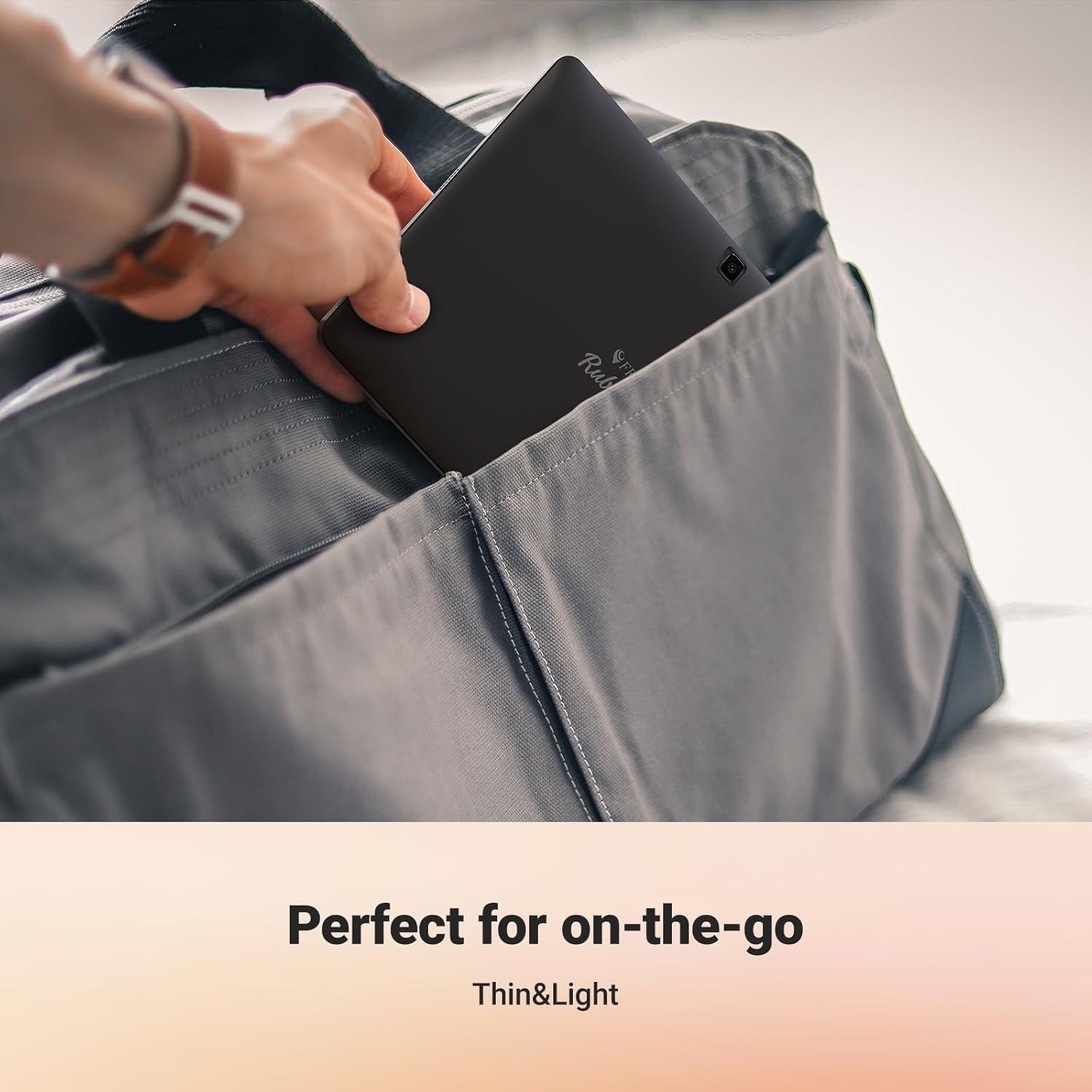 Demonstrates the product's slim, lightweight design that makes it easy to carry in a bag for travel or daily commuting.
