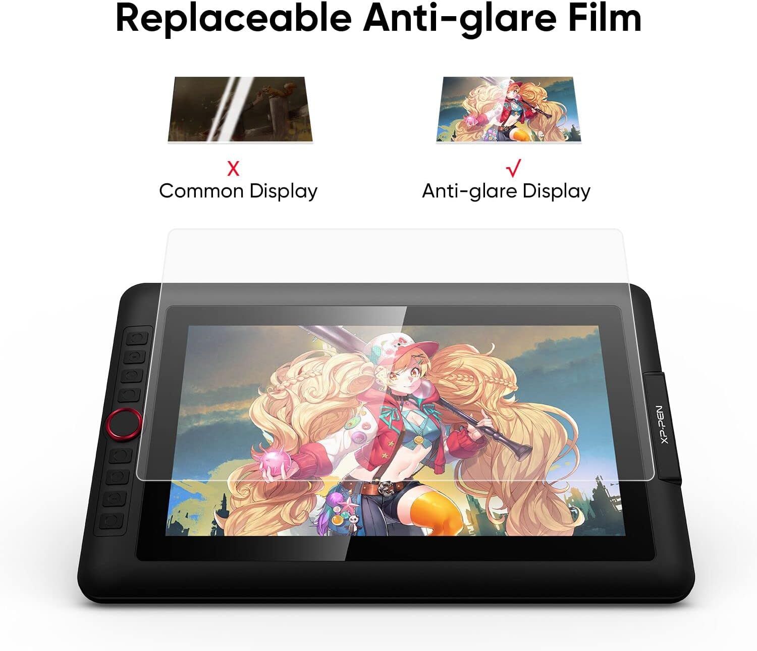 Demonstrates the superiority of the anti-glare film by showing a side-by-side comparison with a common display, proving reduced glare and better visibility. Highlights the key benefit of the…