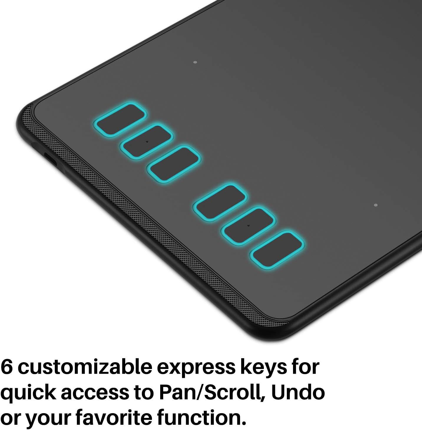 Highlights the product's 6 customizable express keys that provide quick access to frequently used functions, emphasizing convenience and workflow efficiency for users.