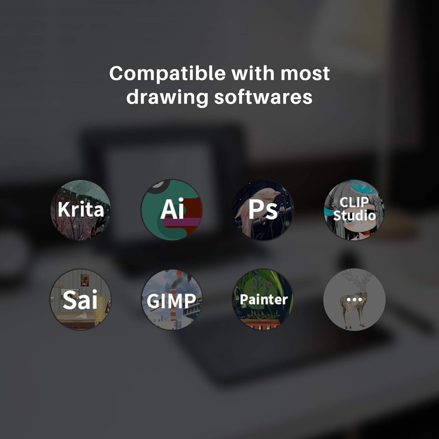 Demonstrates that the product (likely a drawing tablet or stylus) is compatible with multiple popular drawing and design software applications, reassuring shoppers of its versatility and broad…