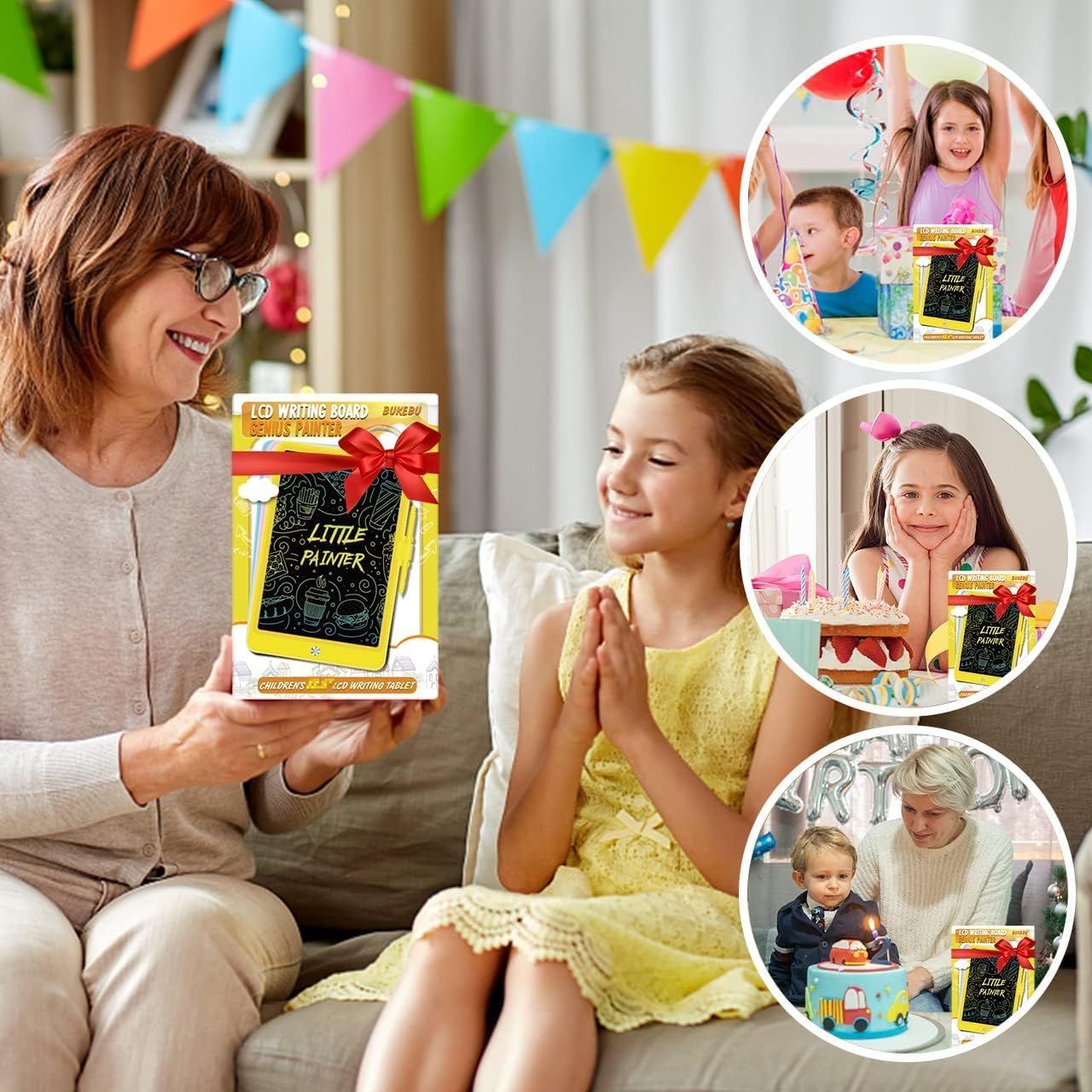 Positions the product as an ideal gift for children's birthdays and special occasions, showing multiple celebratory contexts with gift wrapping and party decorations. Demonstrates the product's…