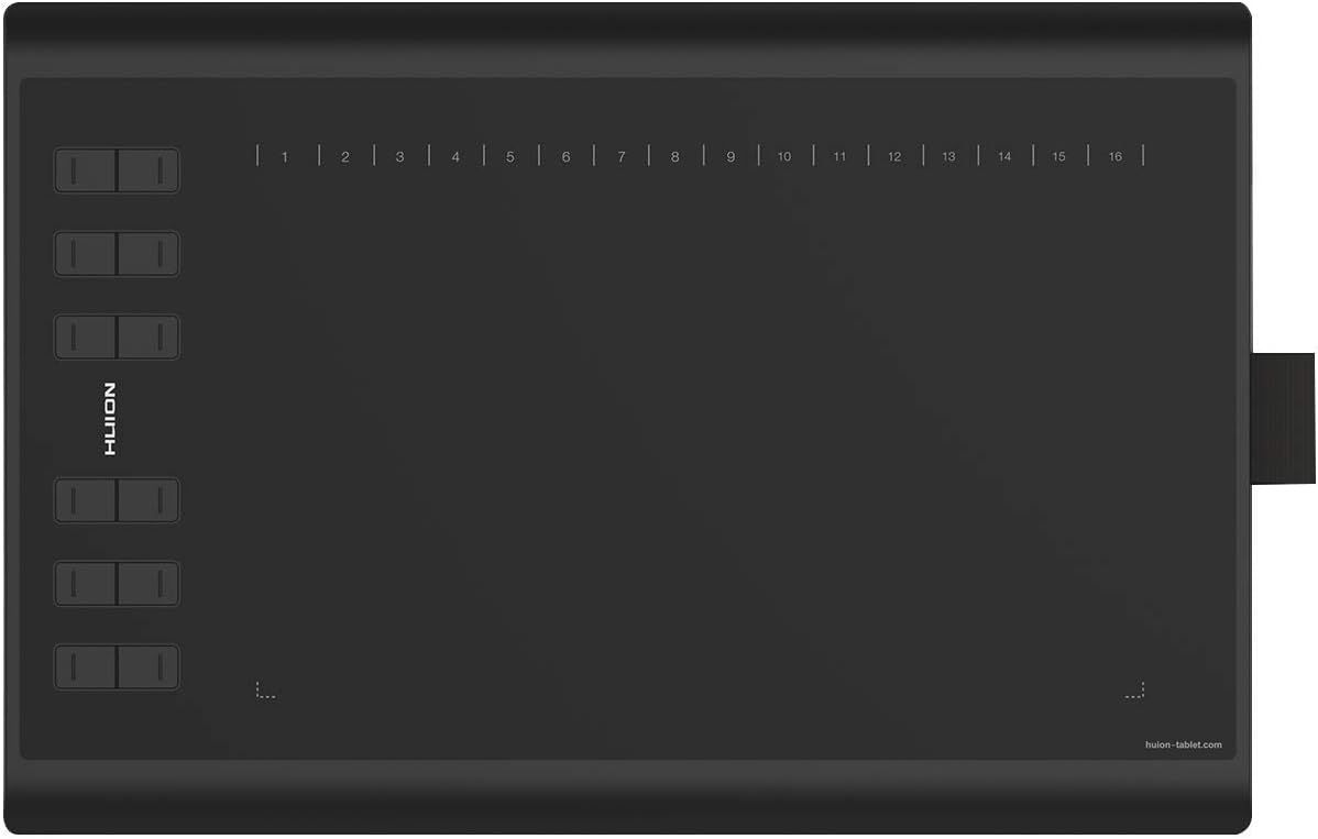 Displays the Huion tablet device in a clean, catalog-style format to show the product's physical appearance and design without distractions.