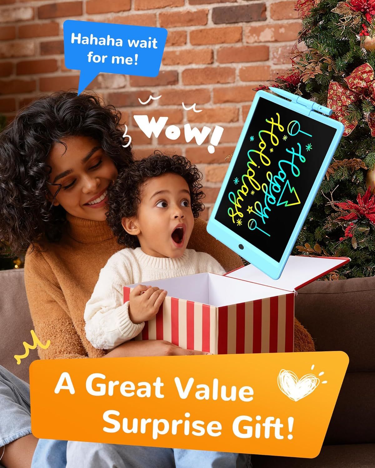 Positions the product as an exciting surprise gift for children during the holiday season, emphasizing the emotional joy and value of gifting. Communicates that this product is an affordable,…