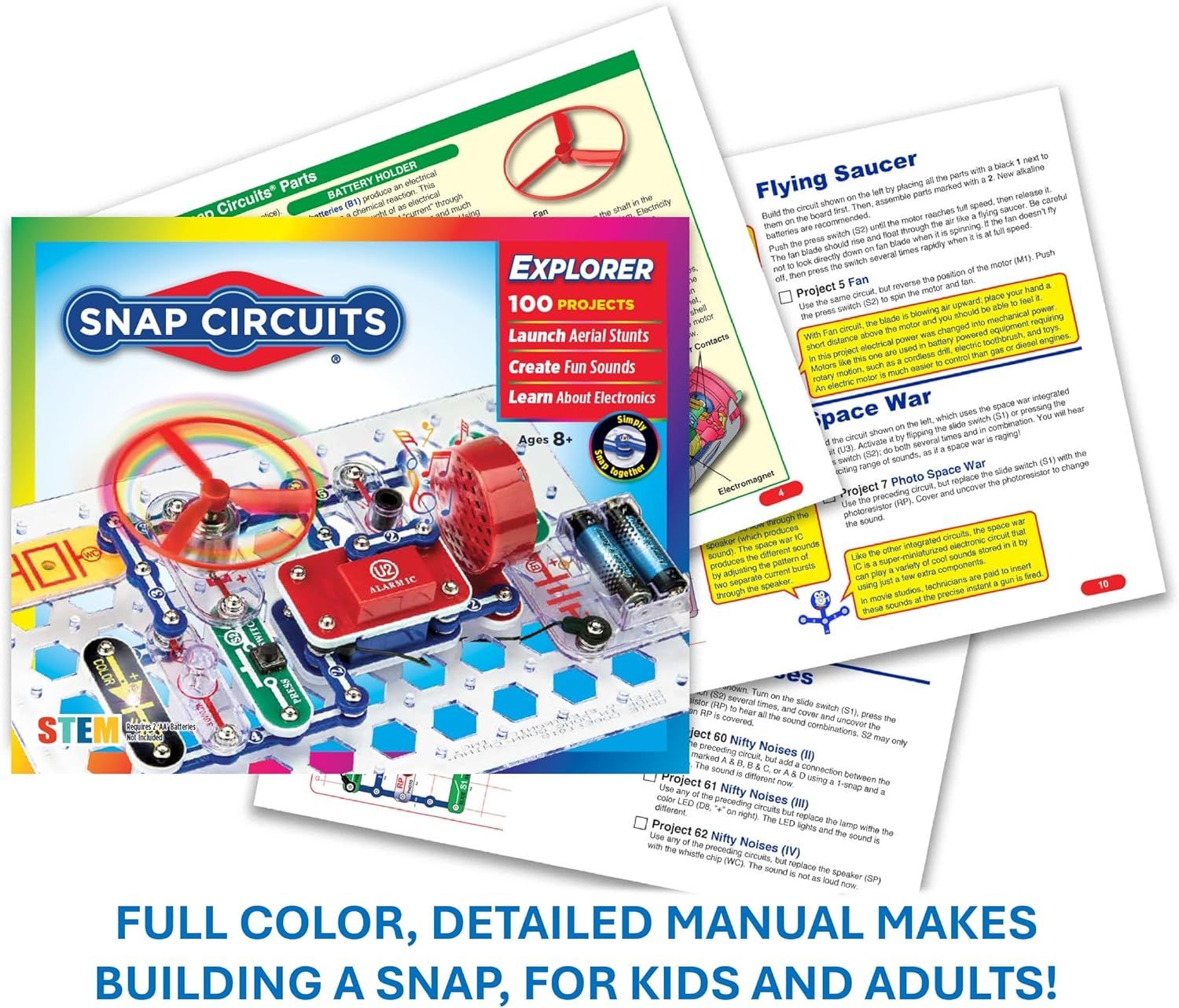 Highlights the inclusion of a comprehensive, full-color instruction manual to reassure shoppers that the product is easy to understand and build for both kids and adults.