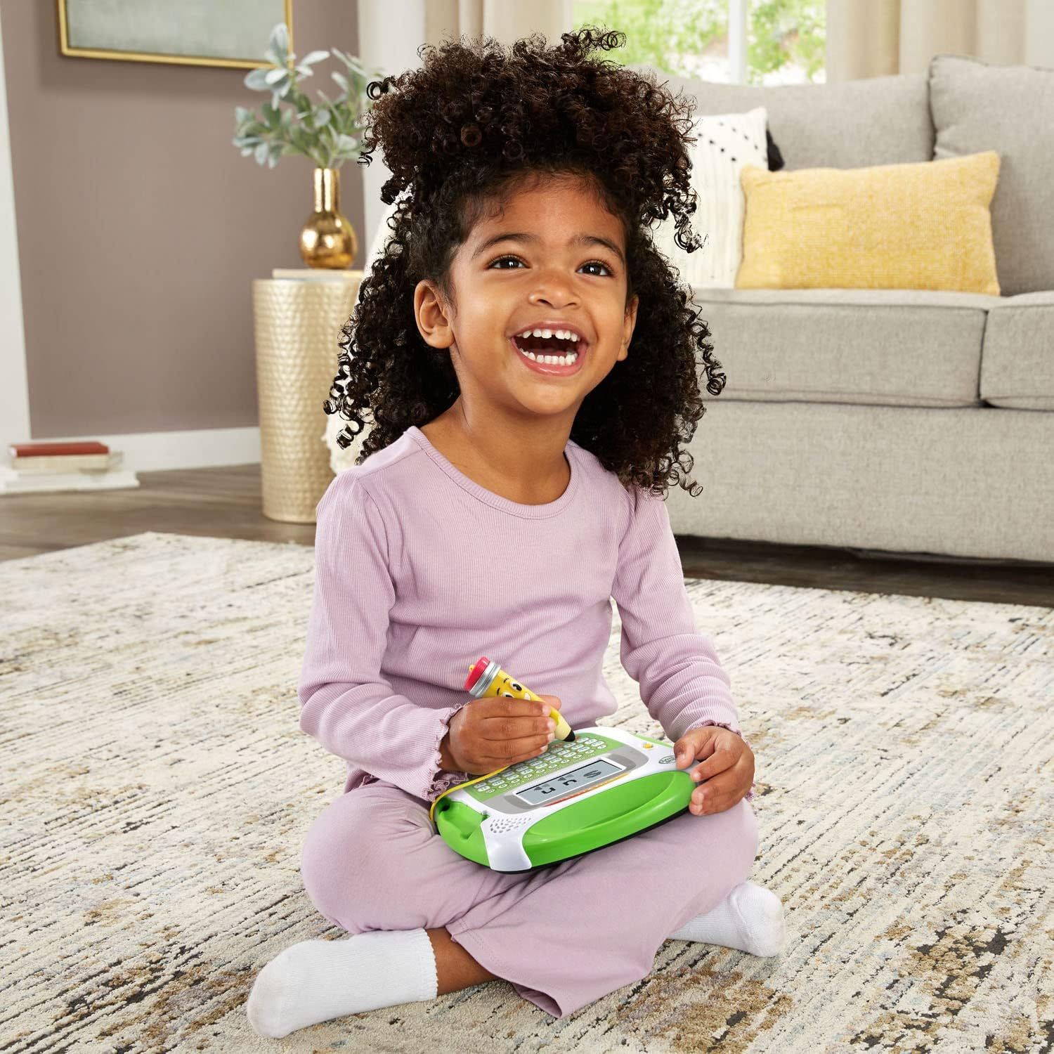 Shows the product being used by a happy child in a comfortable home environment to help shoppers visualize the product in real-world use and connect emotionally with the scene.