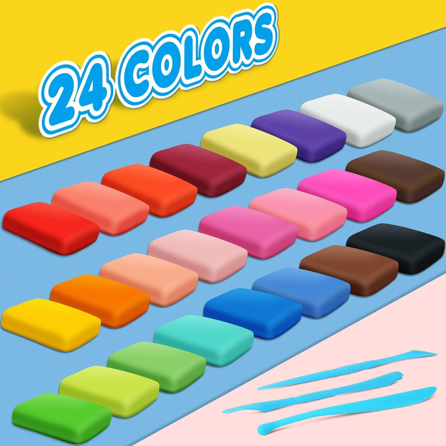 Shows the complete set of 24 different colored items included in the package, helping shoppers understand the variety and quantity they will receive.