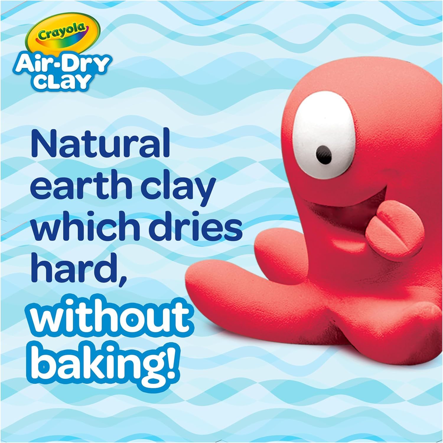 Communicates the key convenience benefit that this clay dries naturally without needing an oven, making it easier and safer for kids to use.