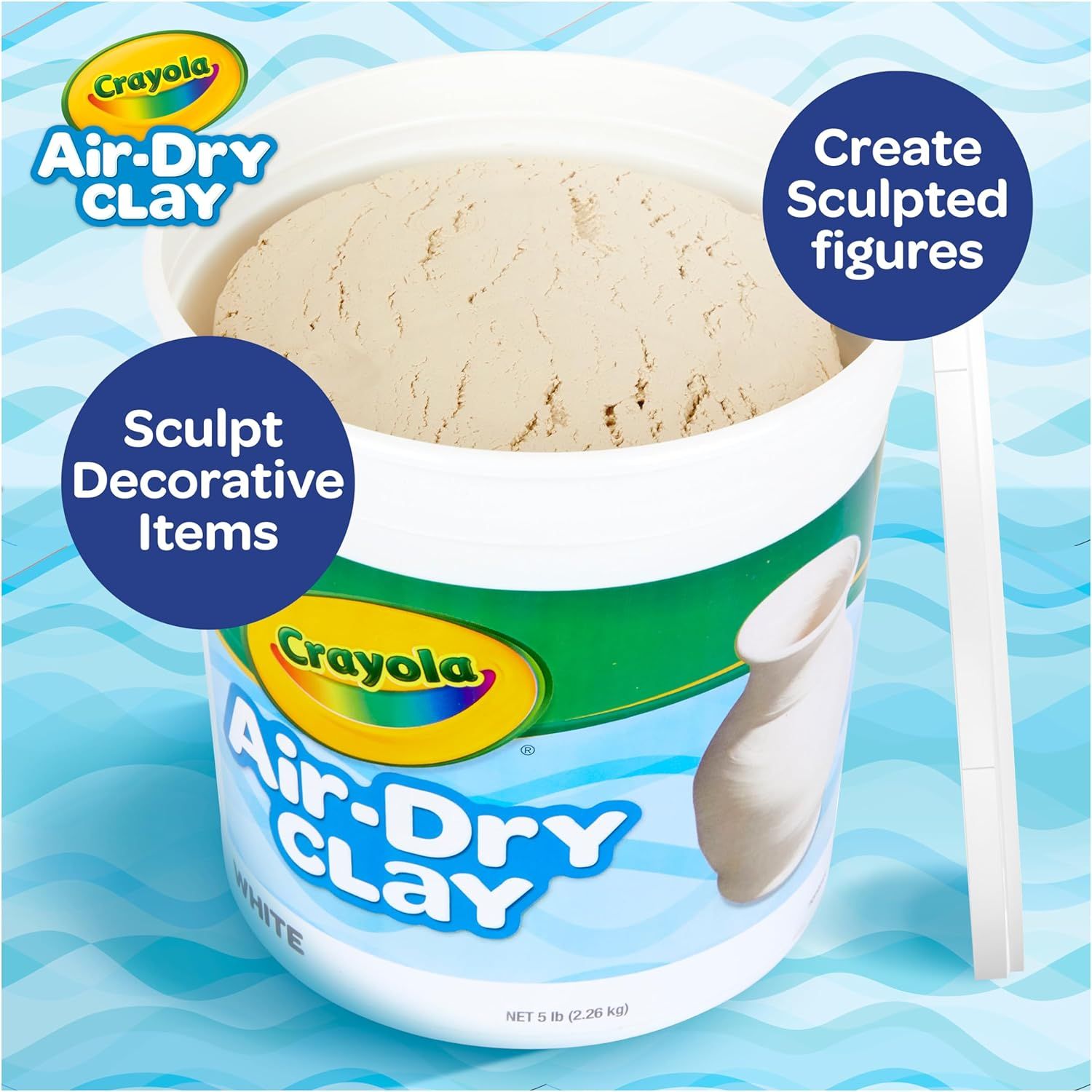 Demonstrates multiple creative use cases for the air-dry clay, showing shoppers they can make both sculpted figures and decorative items with this product.