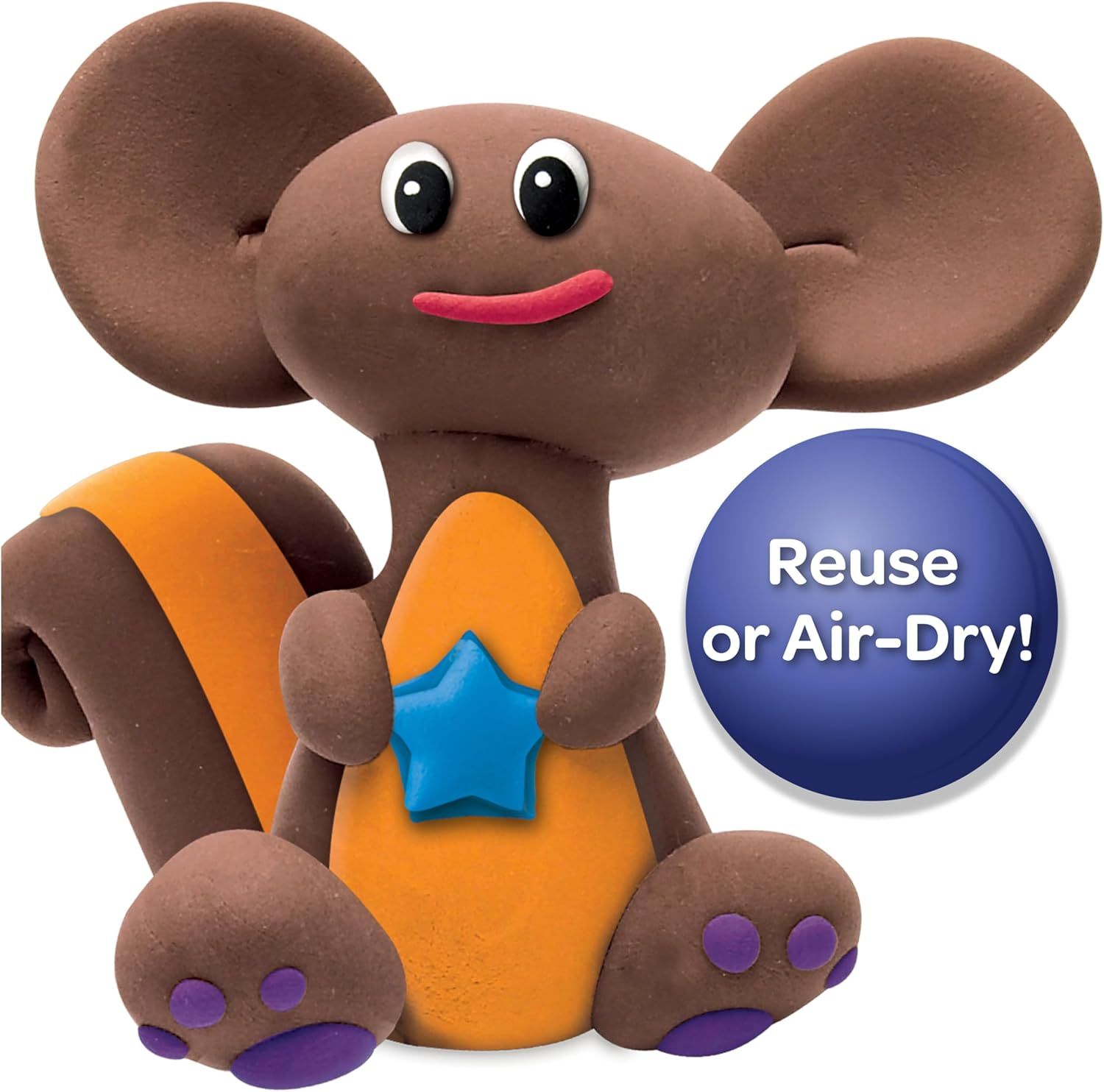 Communicates that the product (modeling clay or play dough) can be reused or air-dried, emphasizing convenience and versatility for creative play.