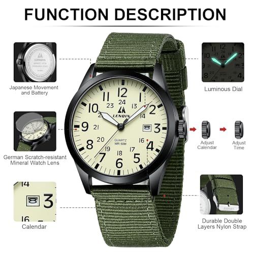 This image breaks down the watch's physical components and features with labeled callouts and arrows, helping shoppers understand the construction quality and functional parts of the product.