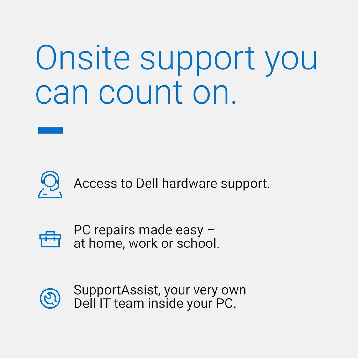 Communicates the comprehensive onsite support package available with the product, highlighting three distinct service benefits to reassure buyers about post-purchase technical assistance and…