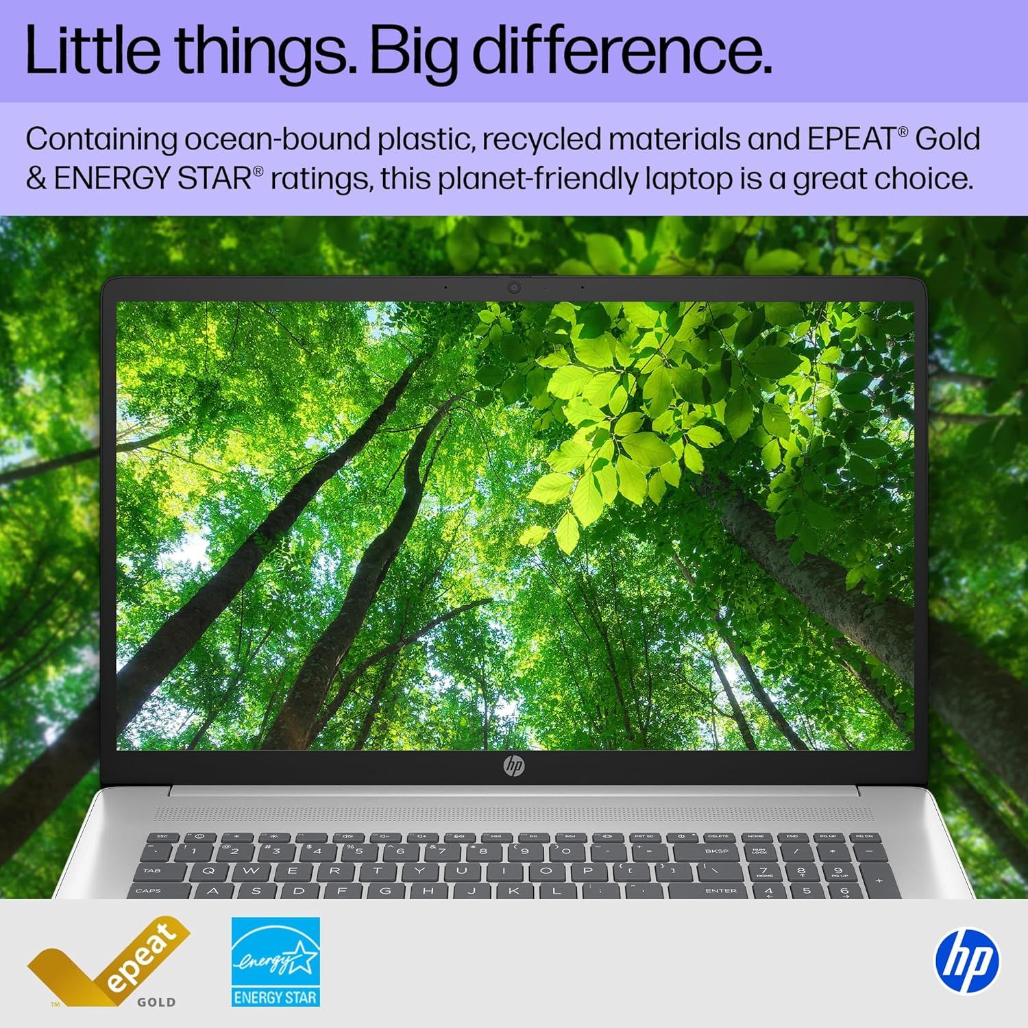 Communicates the laptop's environmental credentials and sustainability features to appeal to eco-conscious shoppers and reassure them this is a planet-friendly choice. Highlights the overarching…