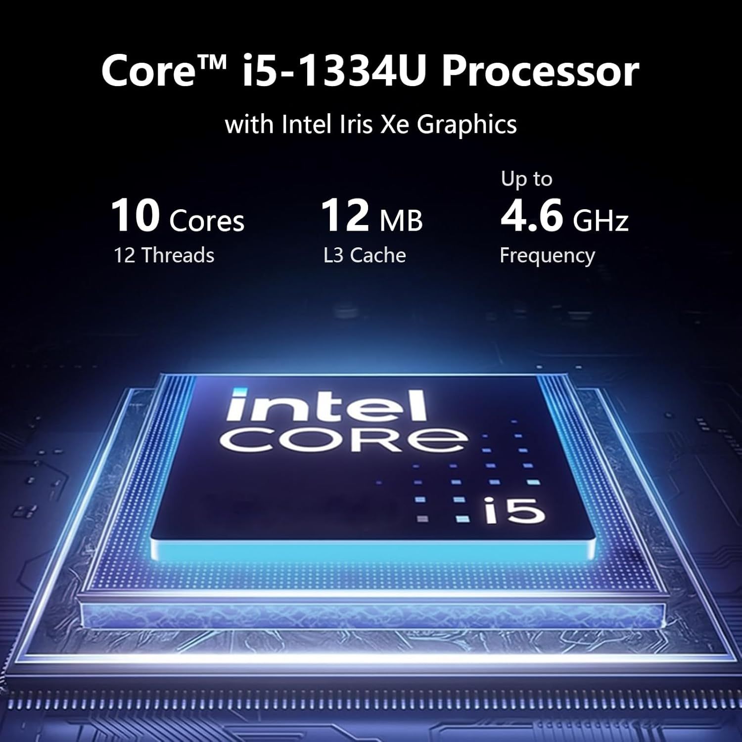 Communicates the technical specifications and performance capabilities of the Intel Core i5-1334U processor to help shoppers understand its computing power and graphics performance.