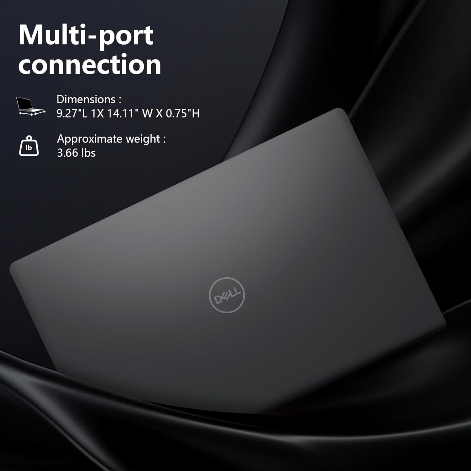 Communicates the exact physical size and weight of the laptop to help shoppers understand portability and fit for their needs.