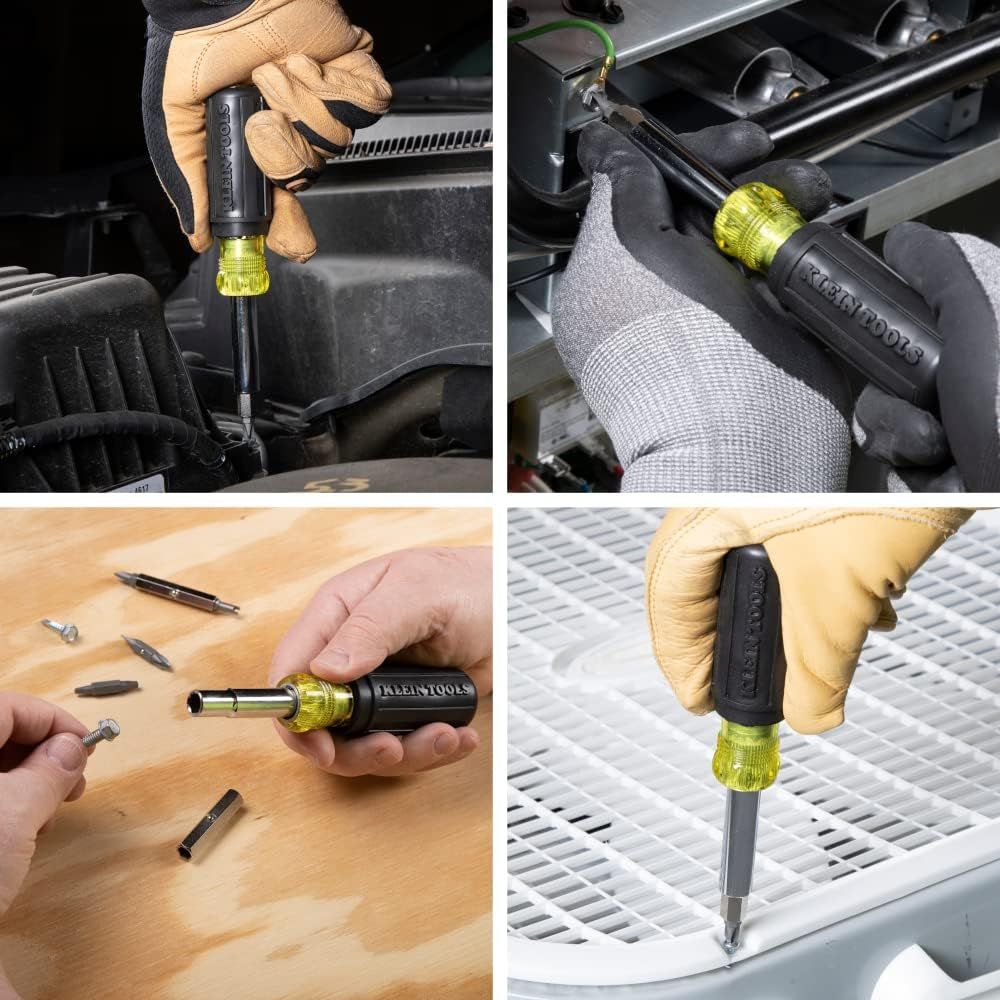 Demonstrates the versatility of the screwdriver tool by showing it being used in multiple real-world scenarios including automotive work, woodworking, and general repairs to reassure shoppers it's…