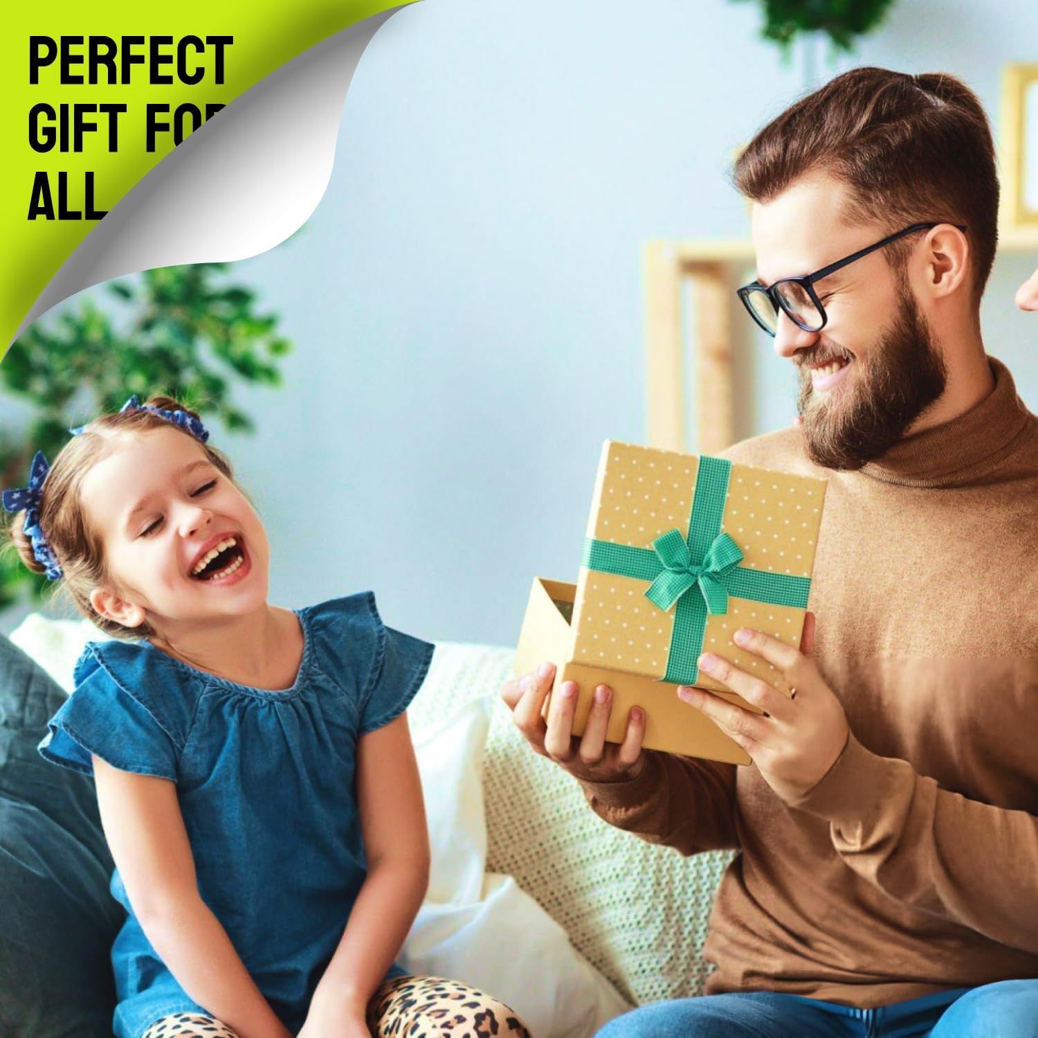 Positions the product as an ideal gift option for any occasion, emphasizing its universal appeal and suitability for gifting. Shows the product in a real-world gifting context with a father and…