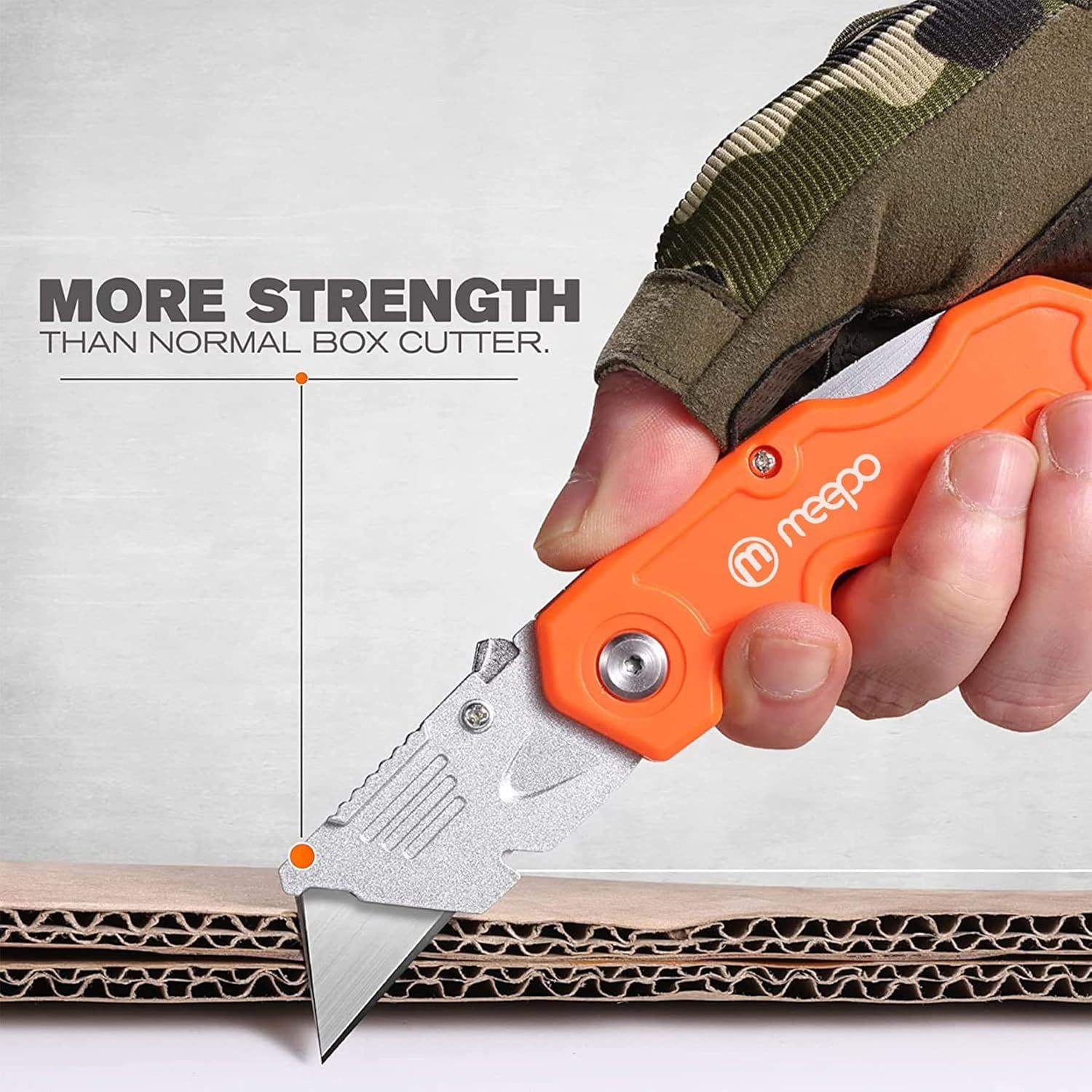 Demonstrates that this box cutter is stronger and more durable than standard box cutters, reassuring shoppers of its superior cutting performance. Highlights the product's superior strength compared…