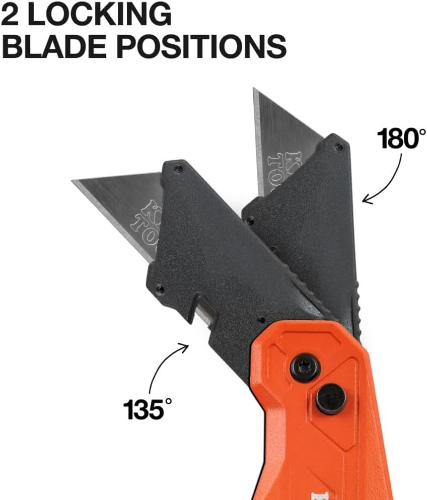 Demonstrates the adjustable blade mechanism with two distinct locking angles, showing shoppers the tool's versatility and precision cutting options.
