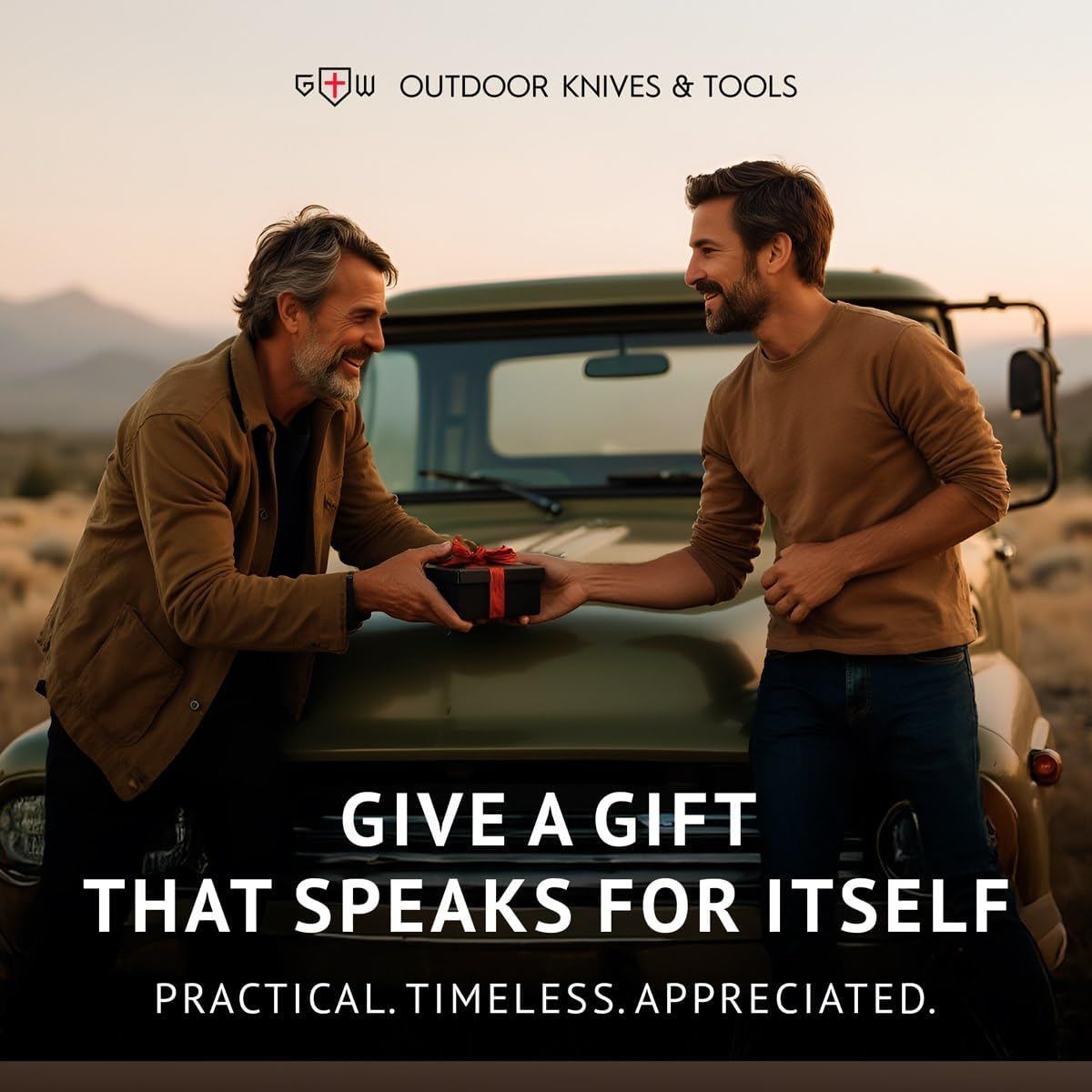 Positions the brand's outdoor knives and tools as a meaningful, practical gift for special occasions, emphasizing emotional connection and timeless value.