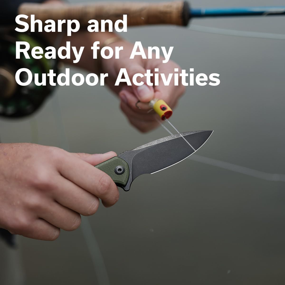 Communicates that the knife is sharp and ready for outdoor activities, reassuring shoppers of its performance and versatility for camping, fishing, and other outdoor uses.