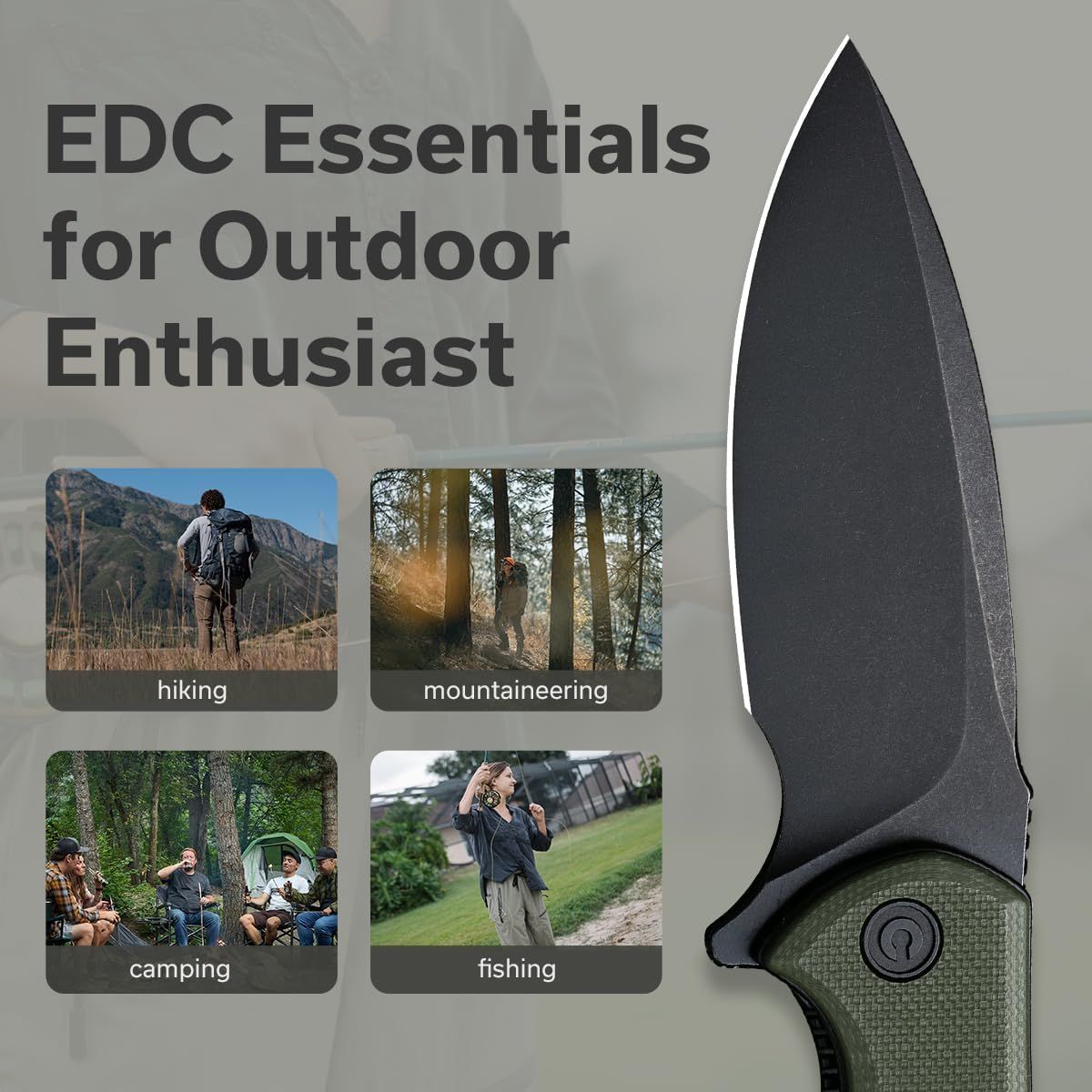 Demonstrates the versatility of the EDC knife by showing it is suitable for multiple outdoor activities and scenarios, reassuring shoppers it can serve them across different adventures.