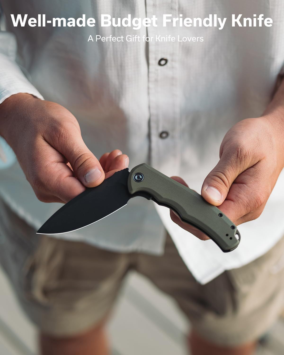 Positions the knife as an ideal gift for knife enthusiasts while emphasizing its affordability and quality, making it appealing for gift-giving occasions. Communicates that the product offers…