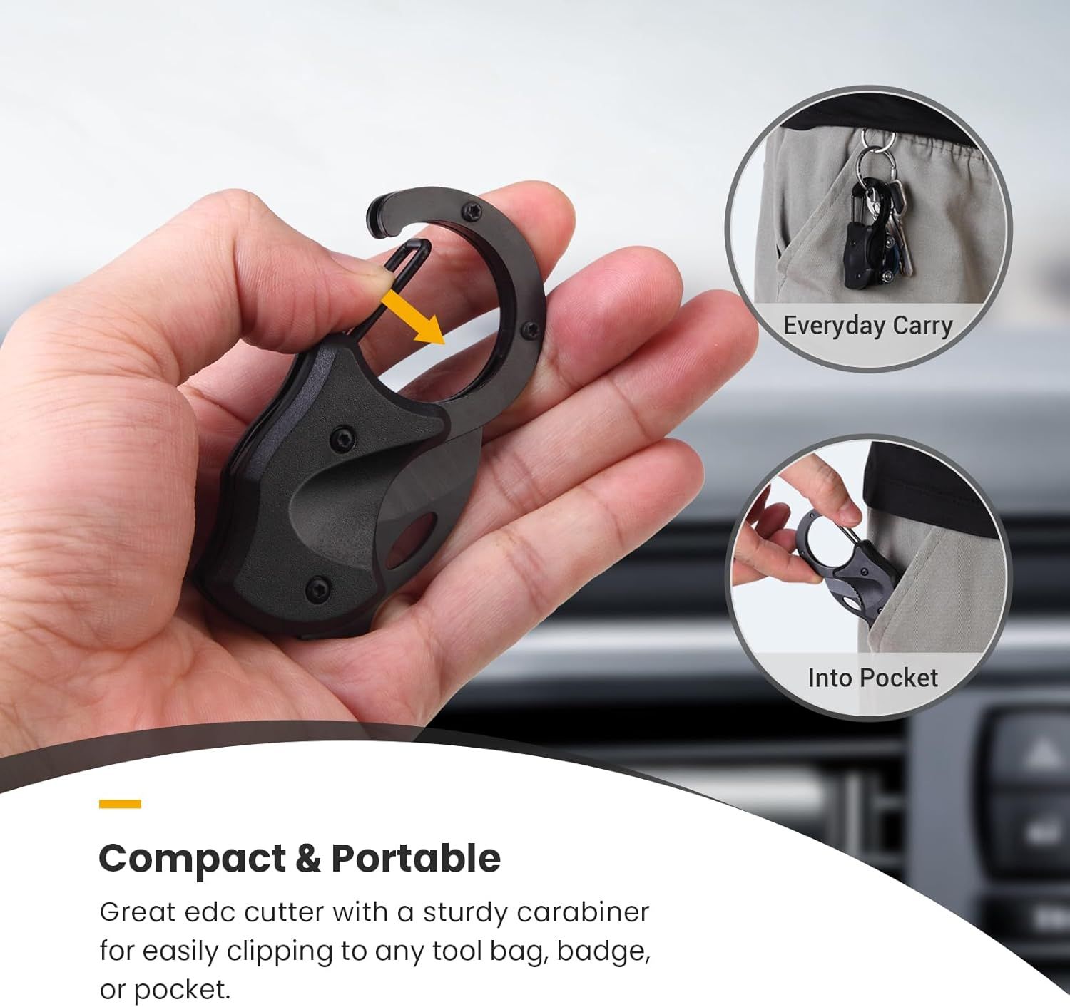 Communicates that the EDC cutter is small, lightweight, and easy to carry on keychains or in pockets for everyday convenience.