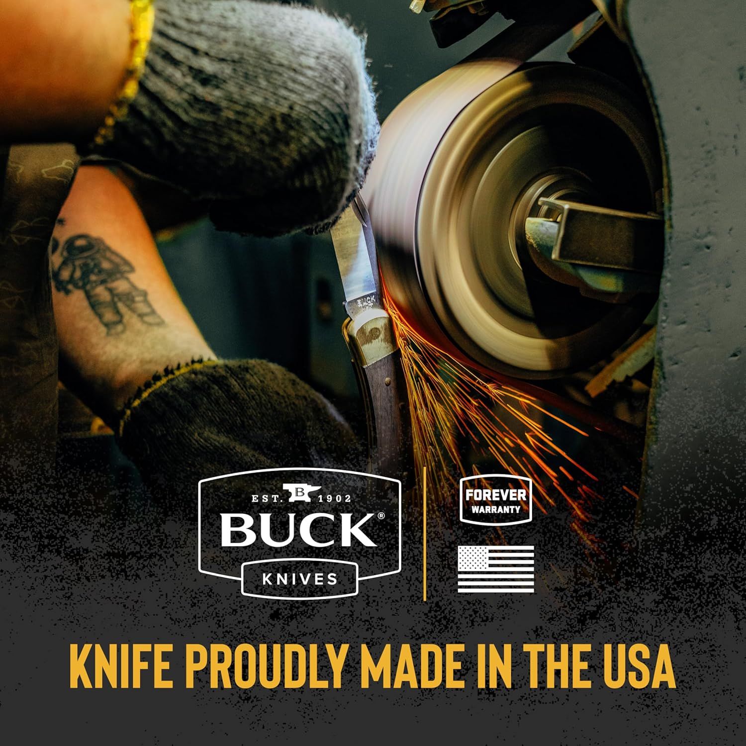 Communicates the brand's heritage (Est. 1902), American manufacturing pride, and lifetime warranty to build trust and emotional connection with shoppers who value quality and domestic production.