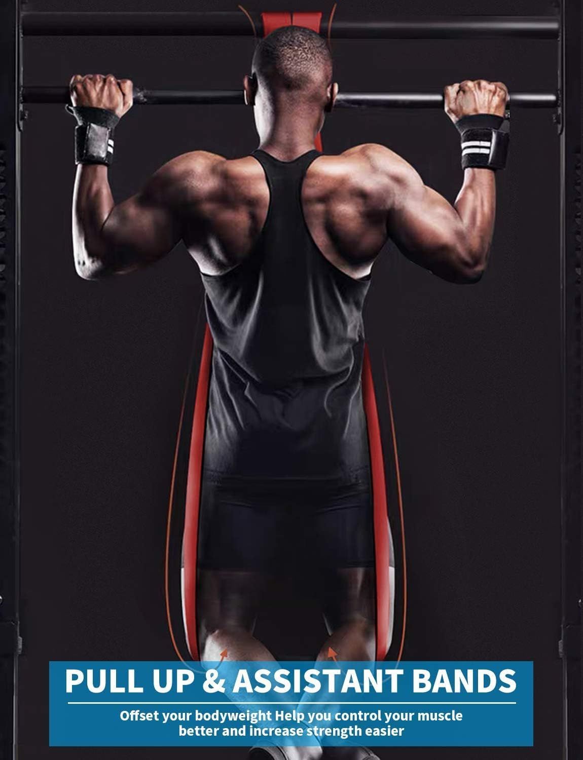 Demonstrates how the resistance bands help users perform pull-ups by offsetting bodyweight, making strength training more accessible and controlled.