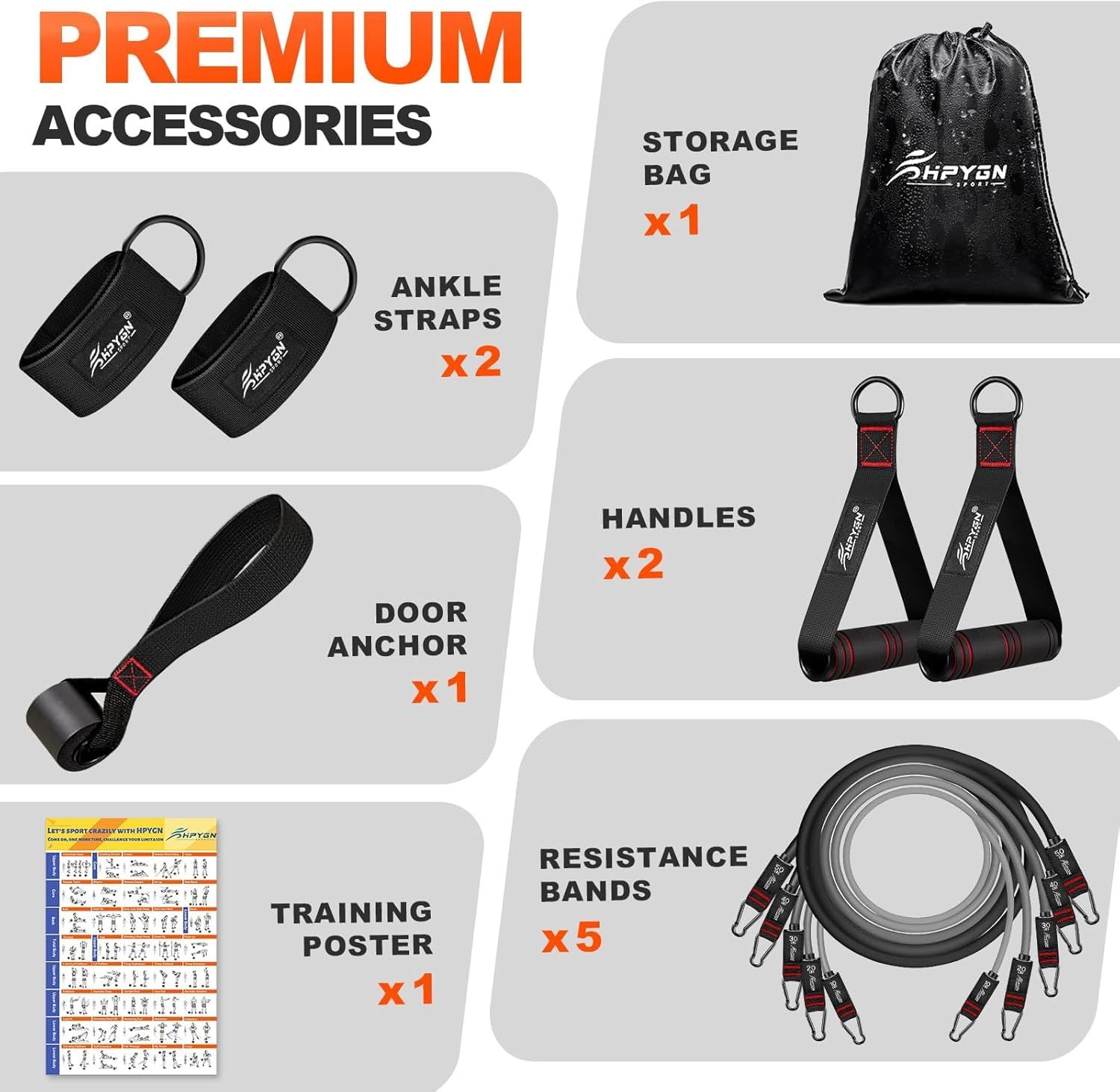 Shows all the premium accessories and components included with the product purchase, helping shoppers understand the complete value of the bundle and what they will receive.