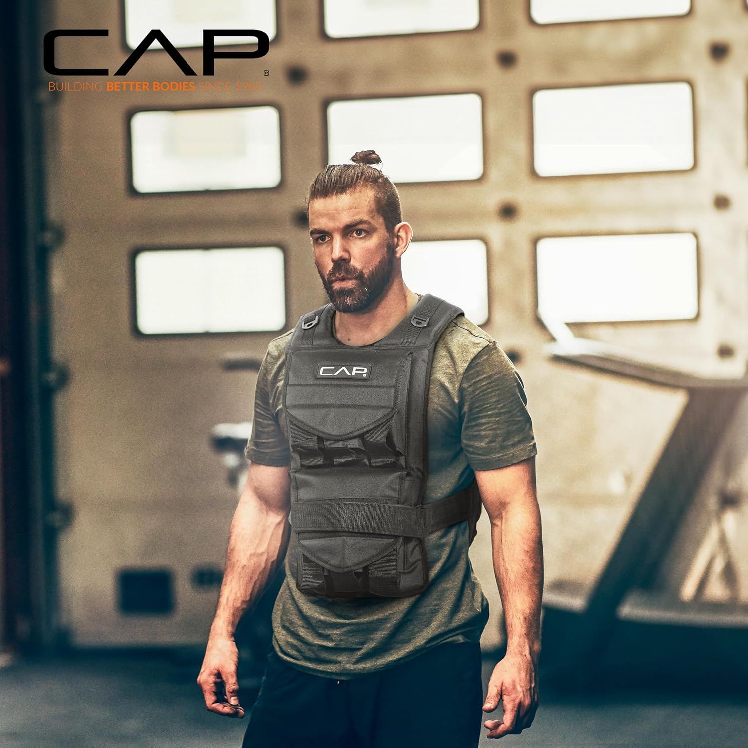 Shows the weighted vest product being worn in a real gym environment to help shoppers visualize how it looks and fits during actual training use.