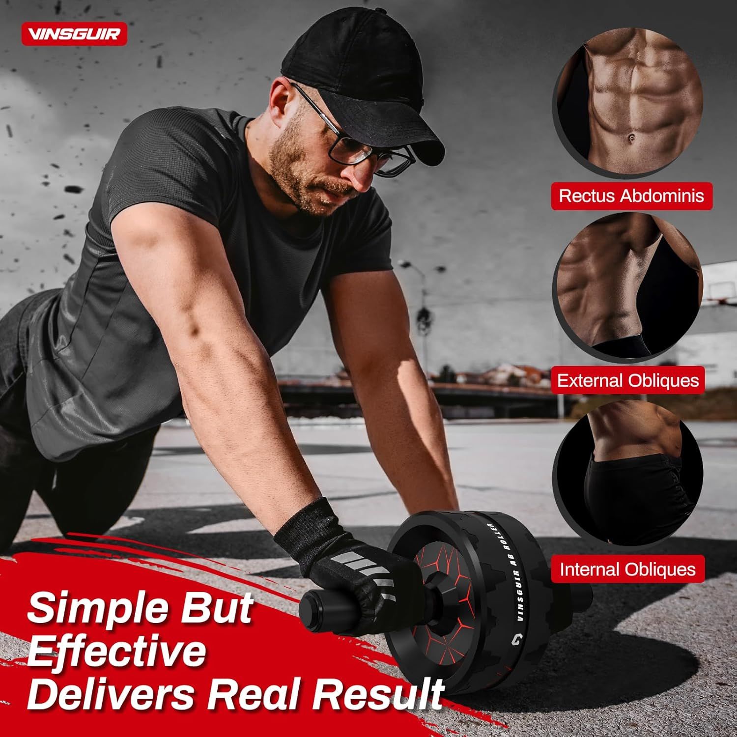 Demonstrates which specific muscle groups the ab roller targets, helping shoppers understand the anatomical benefits and workout effectiveness of the product. Highlights the product's ability to…