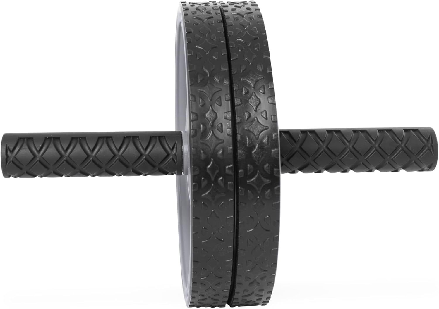 Provides a clean, catalog-style view of the ab roller wheel product showing the textured wheel and grip handles without any distractions.
