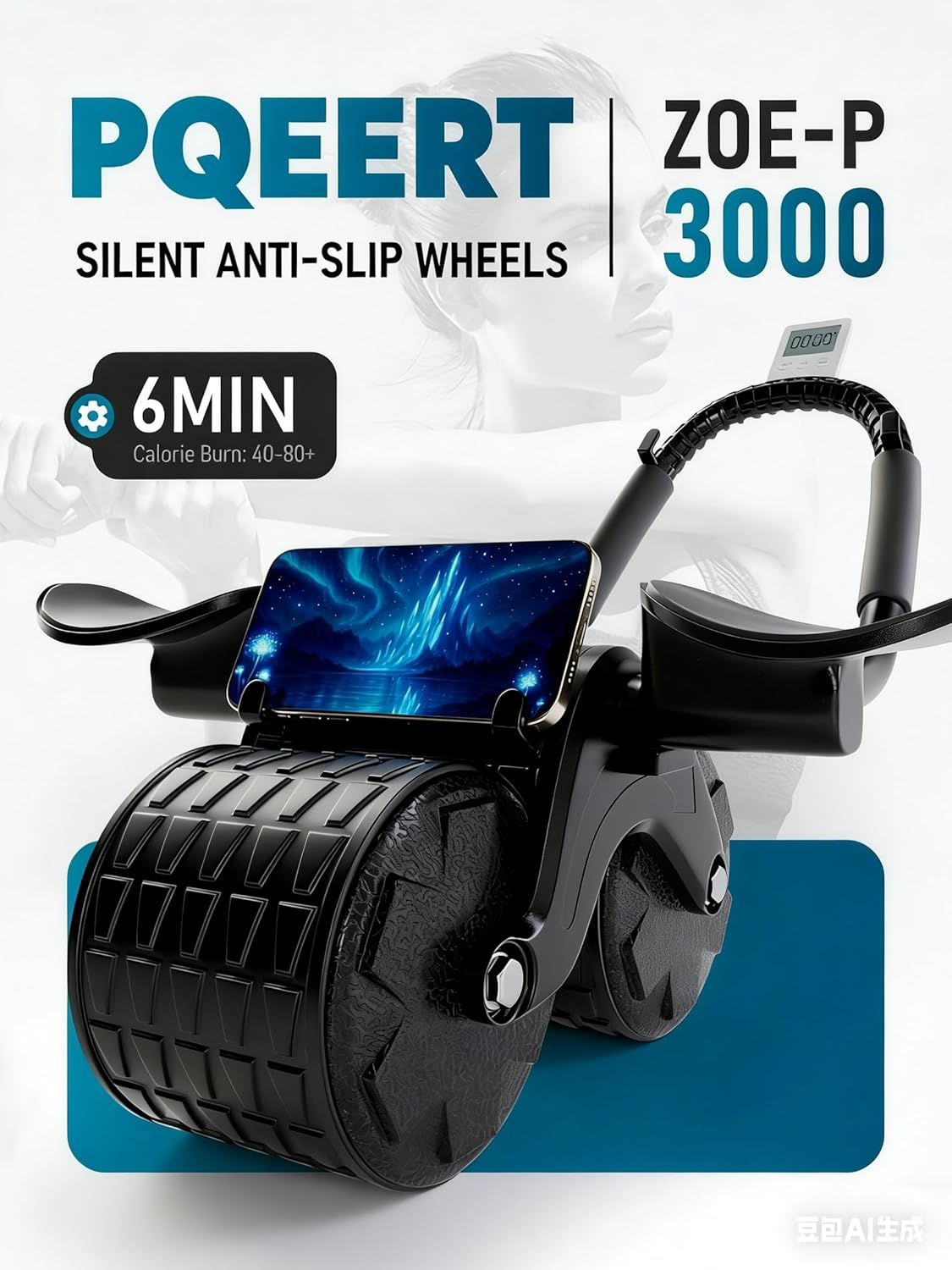 Highlights the efficiency of the product by showing that a 6-minute workout can burn 40-80+ calories, reassuring shoppers of its fitness effectiveness. Communicates the key product feature of…