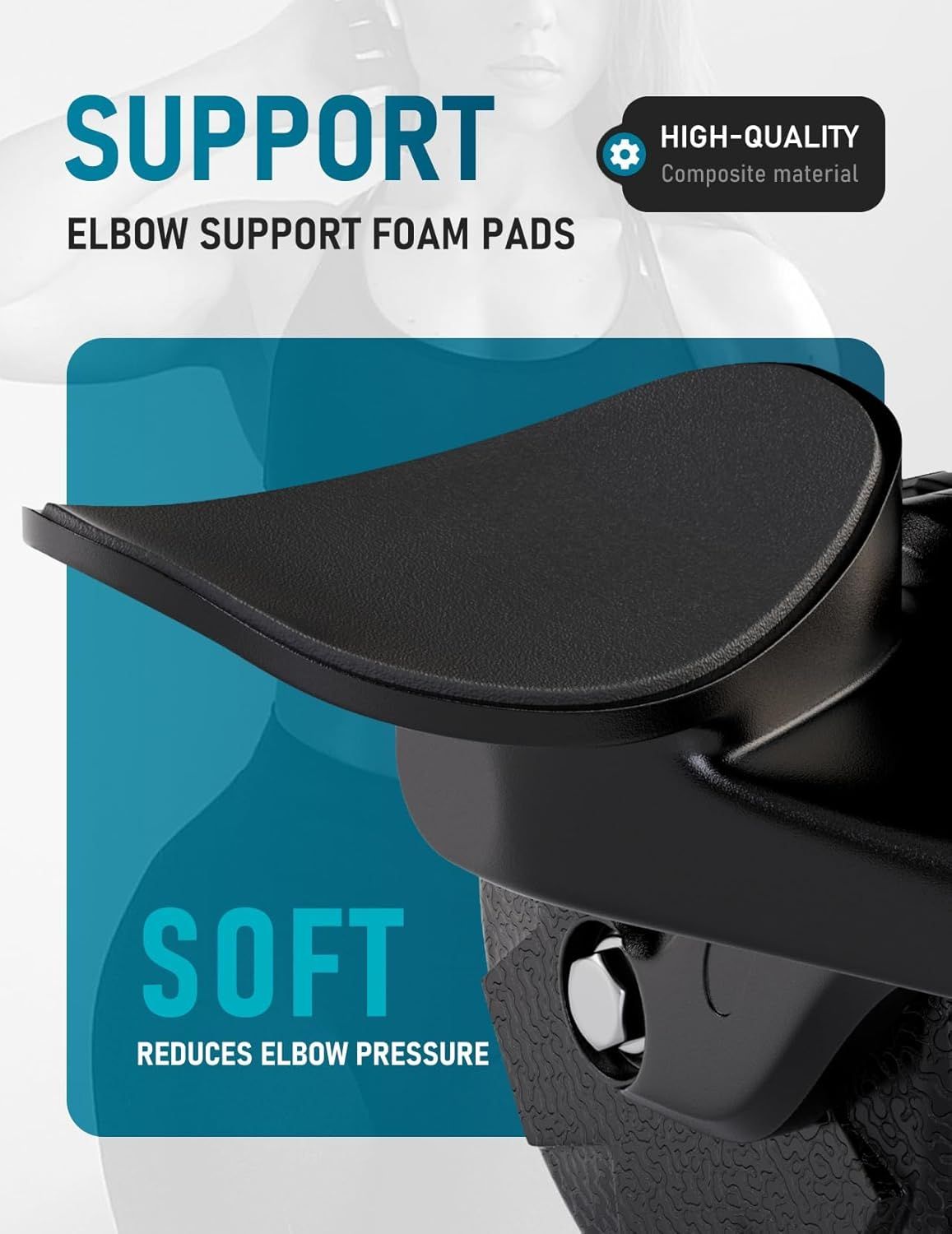 Communicates that the elbow support pads are soft and reduce elbow pressure, reassuring shoppers about comfort during use.