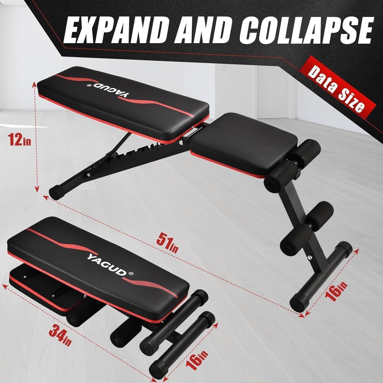Demonstrates the product's adjustable design and provides exact measurements in both expanded and collapsed states to help shoppers understand its space-saving portability and storage convenience.