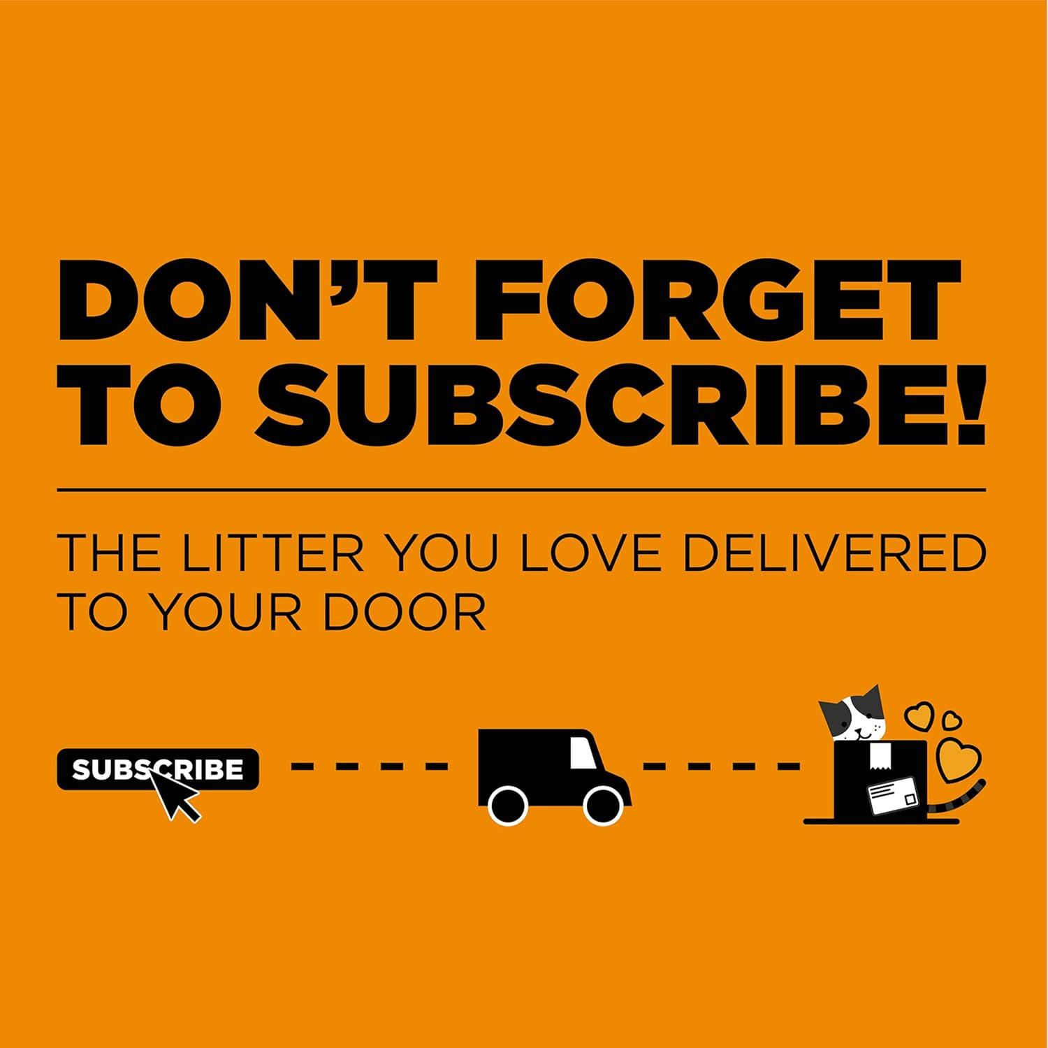 Encourages shoppers to subscribe to a recurring delivery service for cat litter, emphasizing convenience and automatic home delivery.
